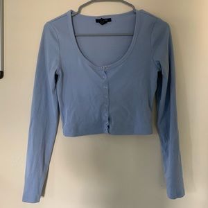 F21 Light Blue Snap Button Down Crop Top